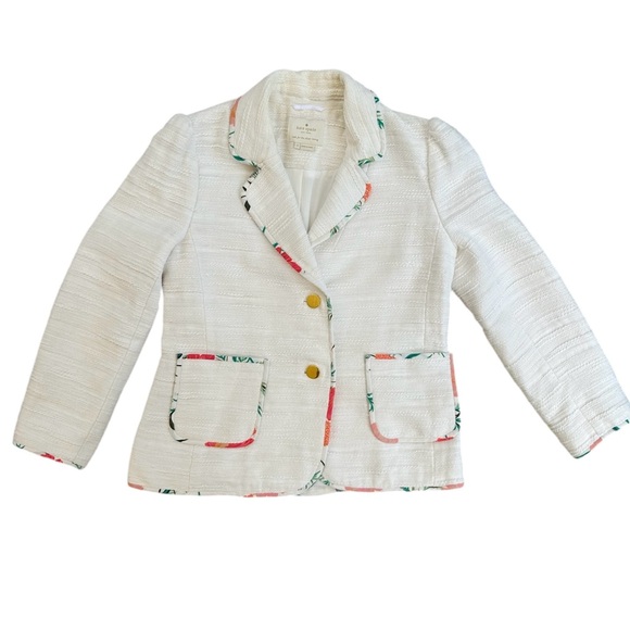 Kate Spade New York Tweed Jacket Sz 4 Blossom Trim Preppy Academia Cottagecore - Picture 13 of 16